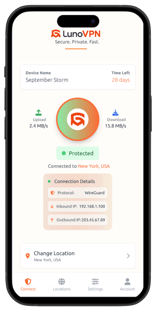 LunoVPN mobile app