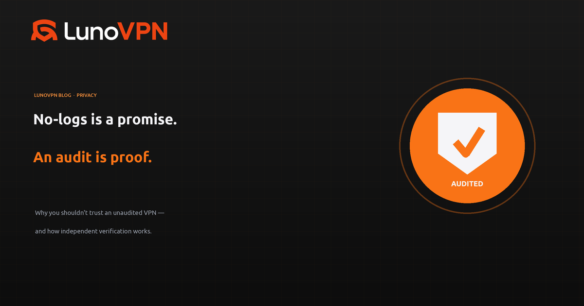 No-logs is a promise. An audit is proof. — LunoVPN blog cover